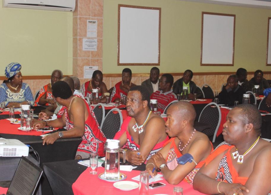Traditional authorities engaging in a gender sensitization workshop along with the first female regional administrator in the whole of eSwatini. (Photo credit: Nontsikelelo Malindzisa, SMLP Senior Environment Officer)